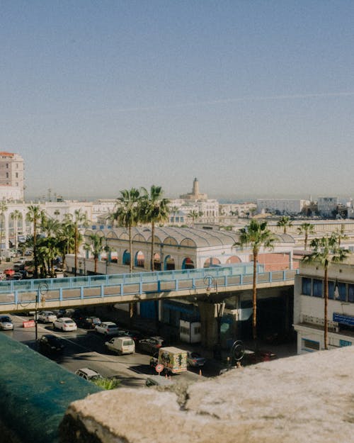 Panorama of a City Street with a Footbridge, Algiers, Algeria