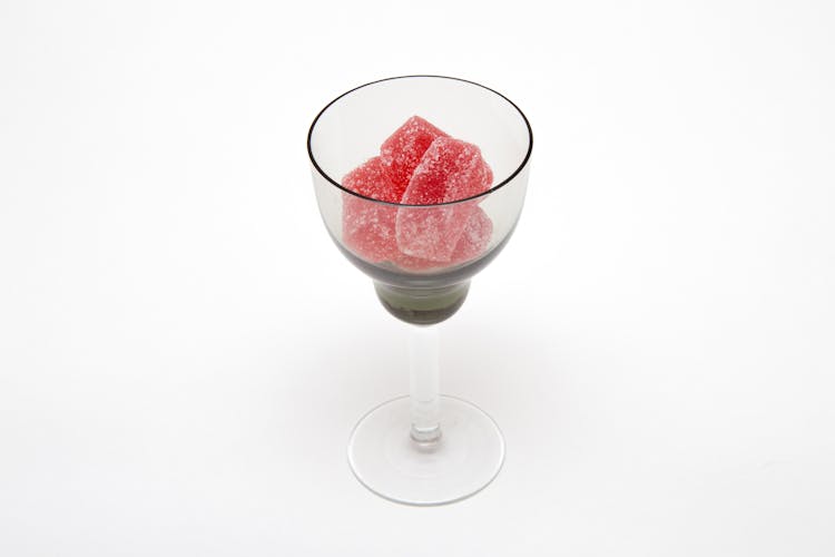 Red Gummies In Clear Wine Glass