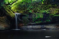 郁郁葱葱的绿色雨林中，宁静的瀑布非常适合自然爱好者