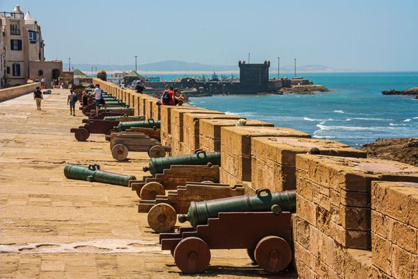 People on Essaouira ramparts sea view