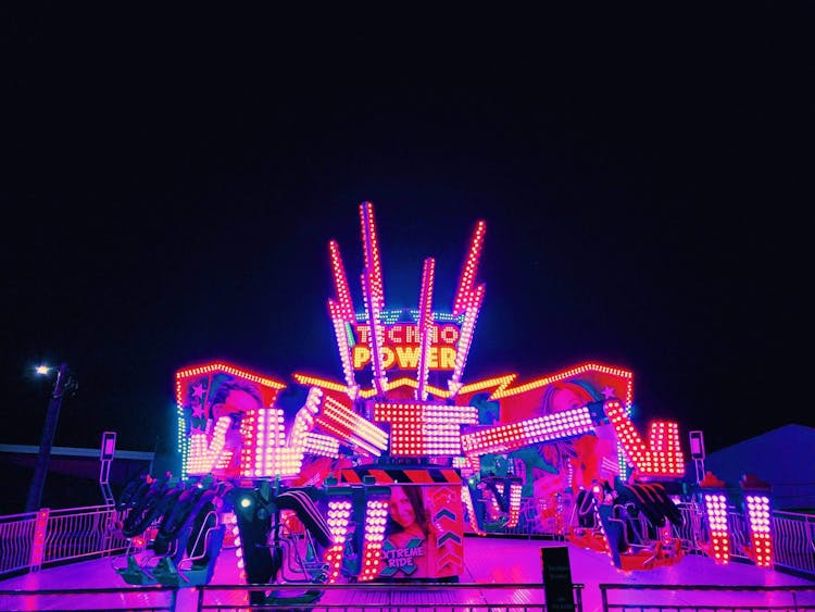 Colorful Led Lights On A Funfair Ride