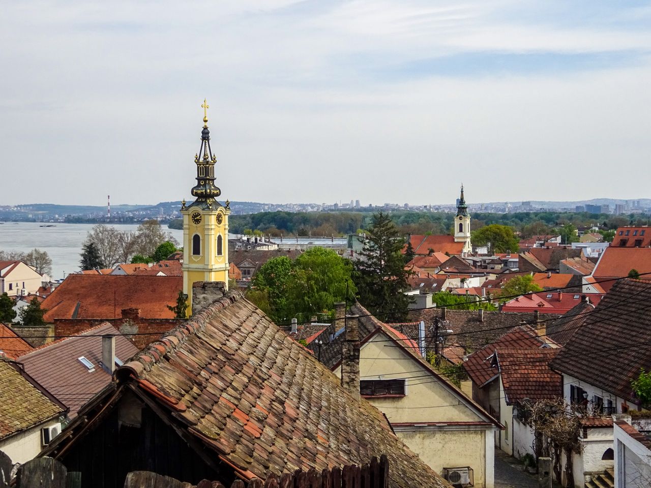 scenic aerial view of zemun s rooftops and church towers near the danu