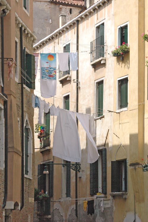 Free Laundry Hanging in Betweem Buildings Stock Photo