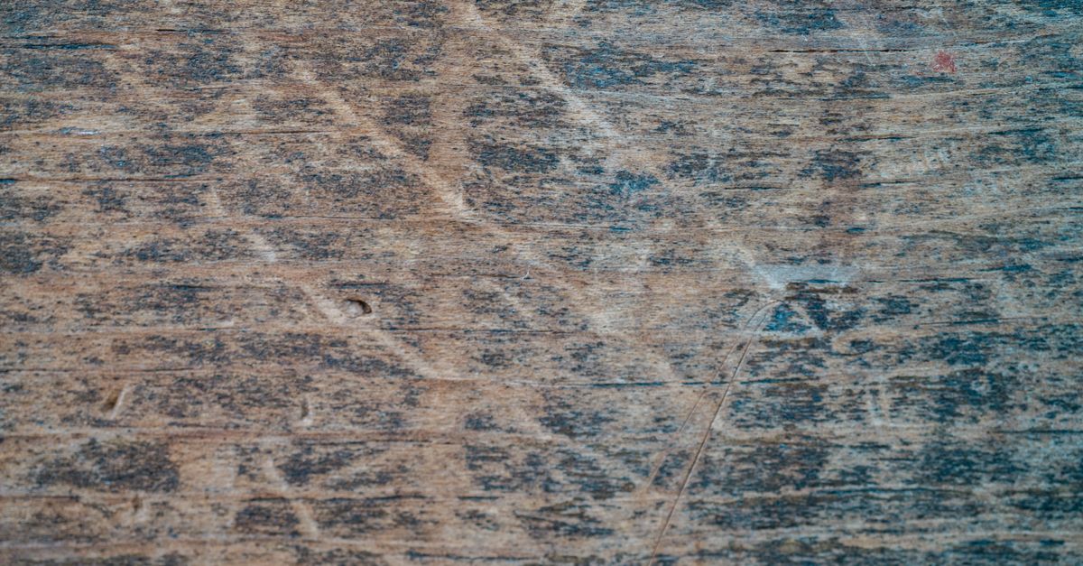 Hand die een kleine kras in een houten parketvloer zorgvuldig bijwerkt