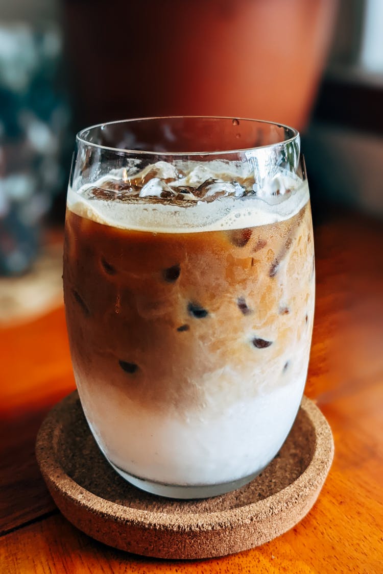 Iced Coffee On Clear Drinking Glass