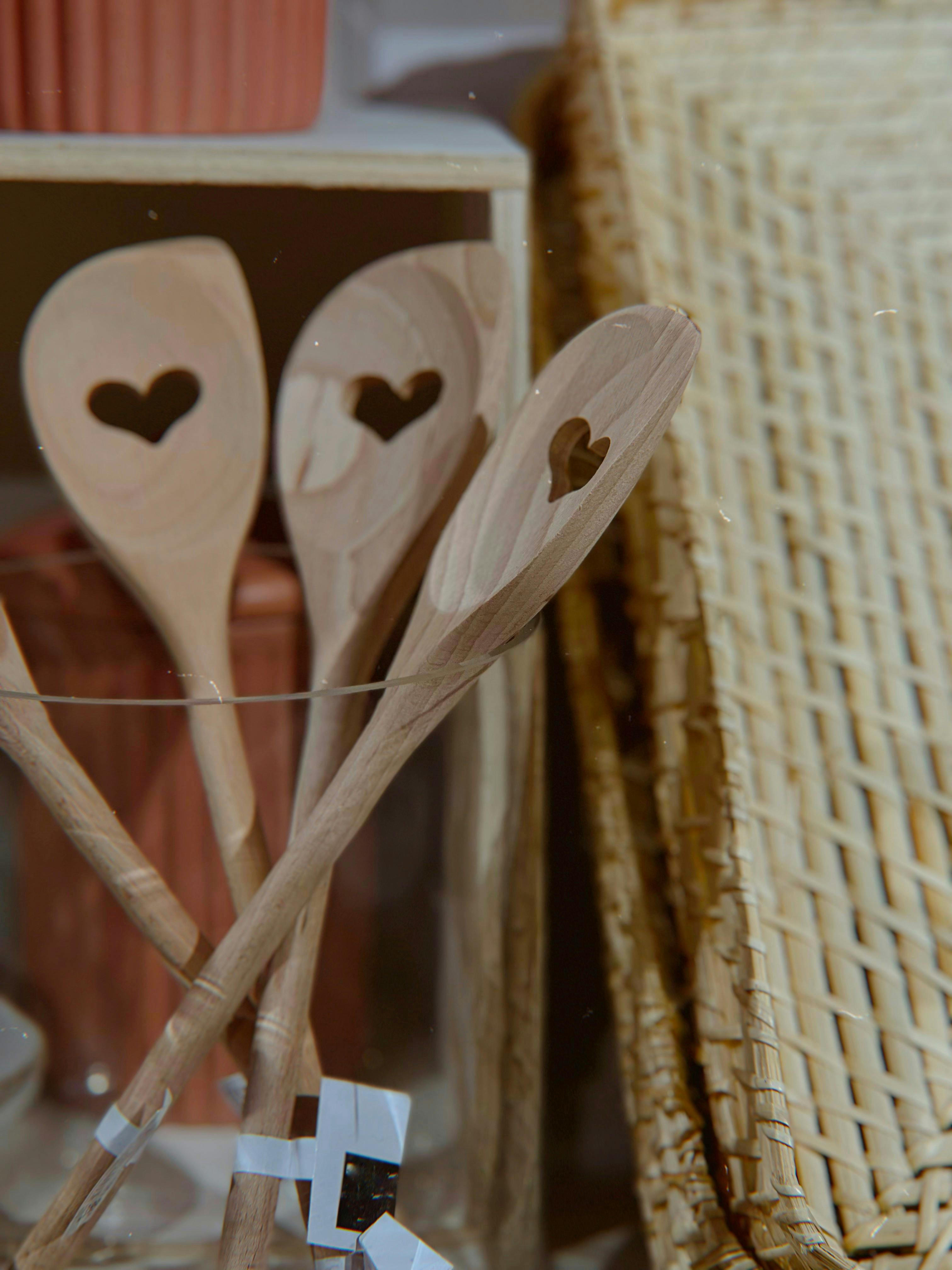 Free Wooden Spoons with Heart Shaped Holes Stock Photo