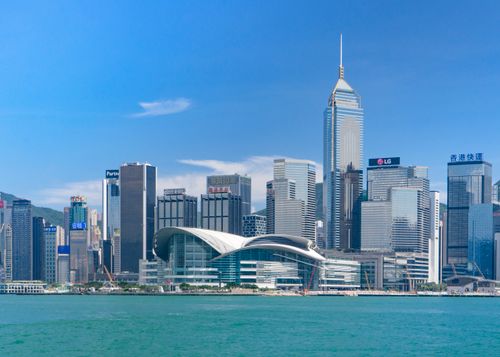 Free Stunning view of Hong Kong skyline highlighting the iconic Convention and Exhibition Centre. Stock Photo