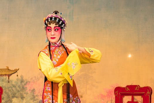 A female performer in traditional Chinese opera attire with vibrant makeup during a cultural festival