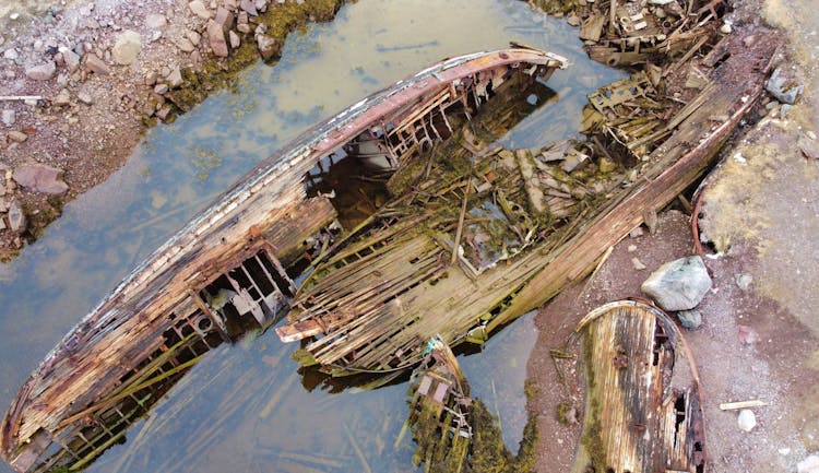 Top View Of Wooden Shipwrecks