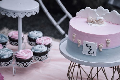 Pink and Blue Cake on a Stand