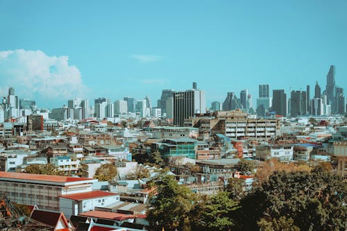 Free Houses near High Rise Buildings  Stock Photo