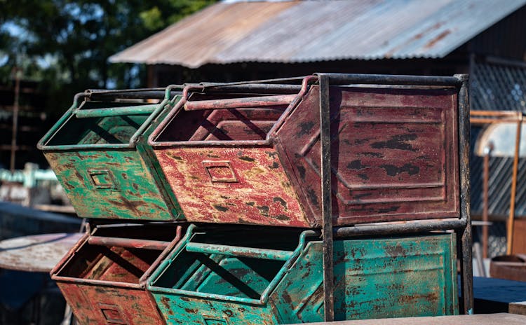 Stacks Of Colorful Metal Trash Bin