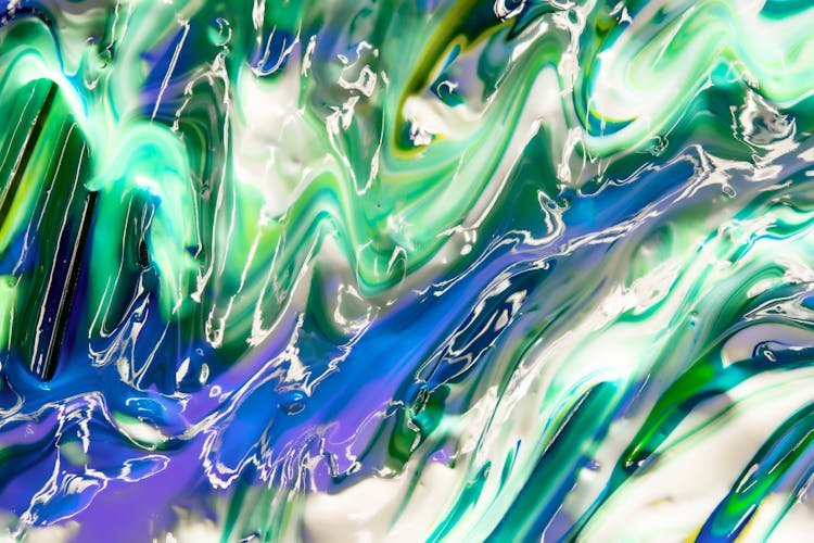 Purple Green And White Abstract Ink