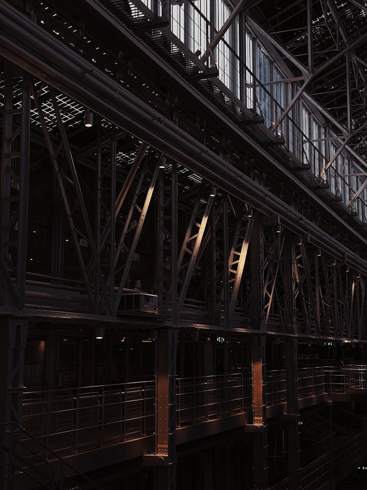 A Building Made Of Steel Trusses And Beams 