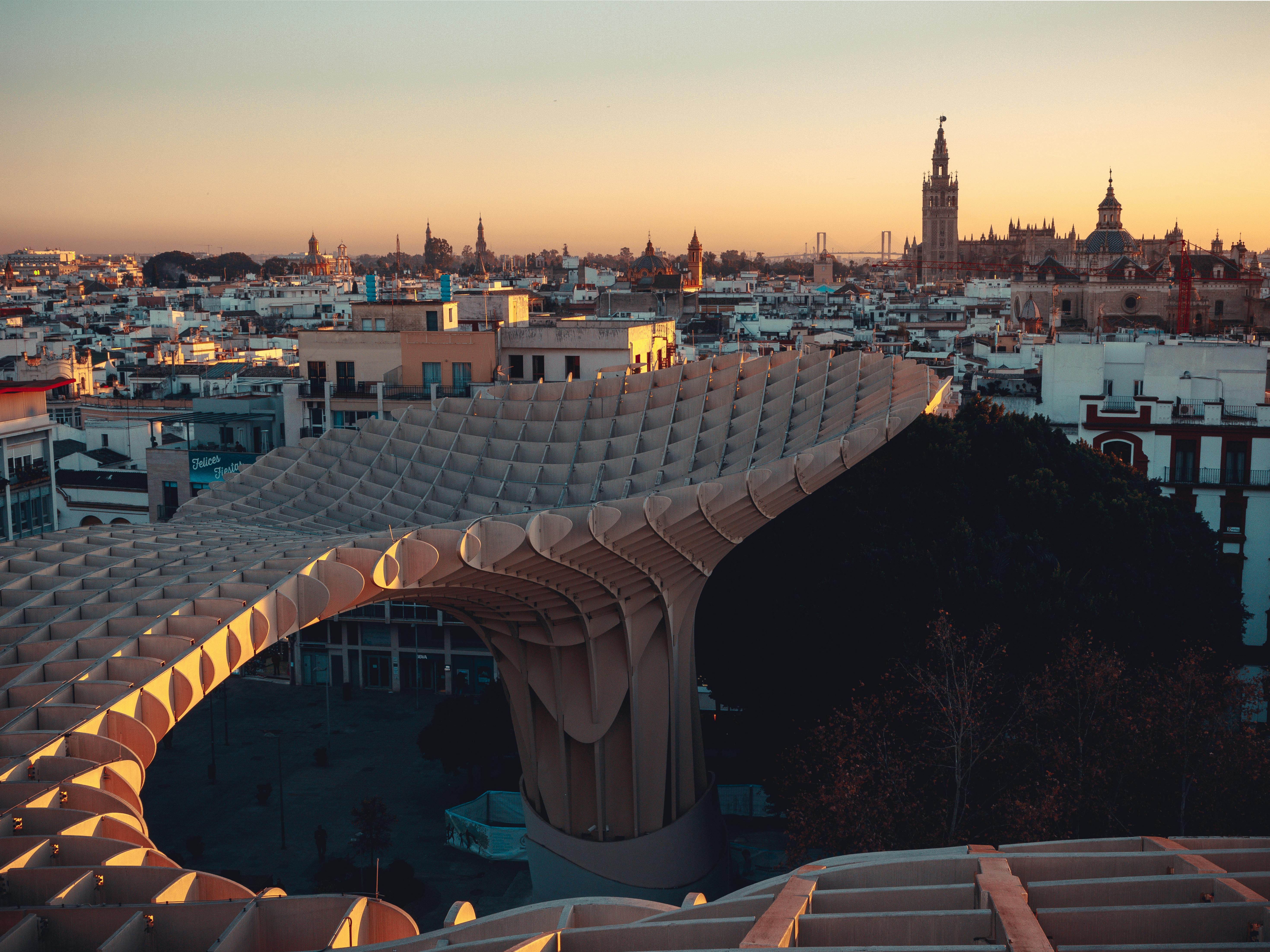 view of a city at sunset