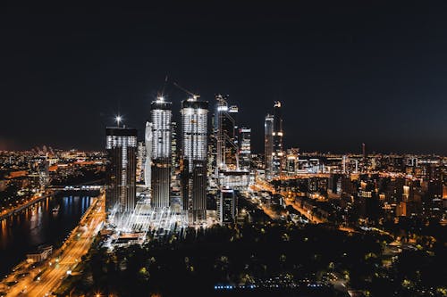 Birds Eye View of a Cityscape at Night