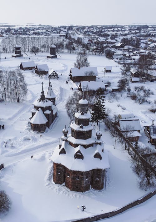 Aerial View of the Church of the Transfiguration of Kozlyatevo, Russia 