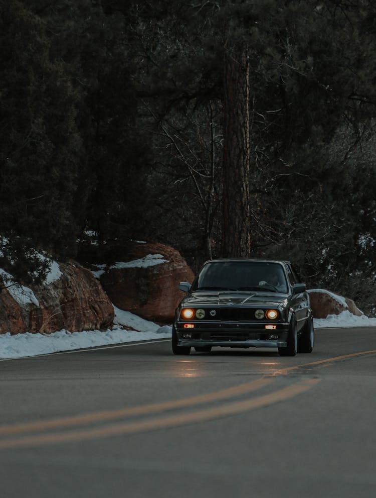 Black Classic Car On Road