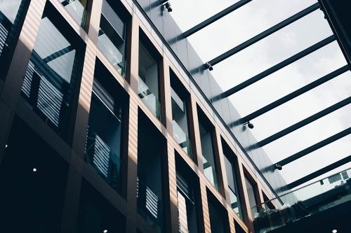 Free Striking view of a modern building's glass ceiling in Oxfordshire, England. Stock Photo