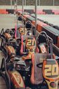 Go-Carts Standing in Line on Speedway