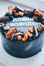 Pretzels and Fresh Blueberries on Cake
