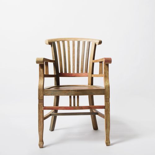 Free A vintage wooden armchair with intricate design sits on a white background. Stock Photo