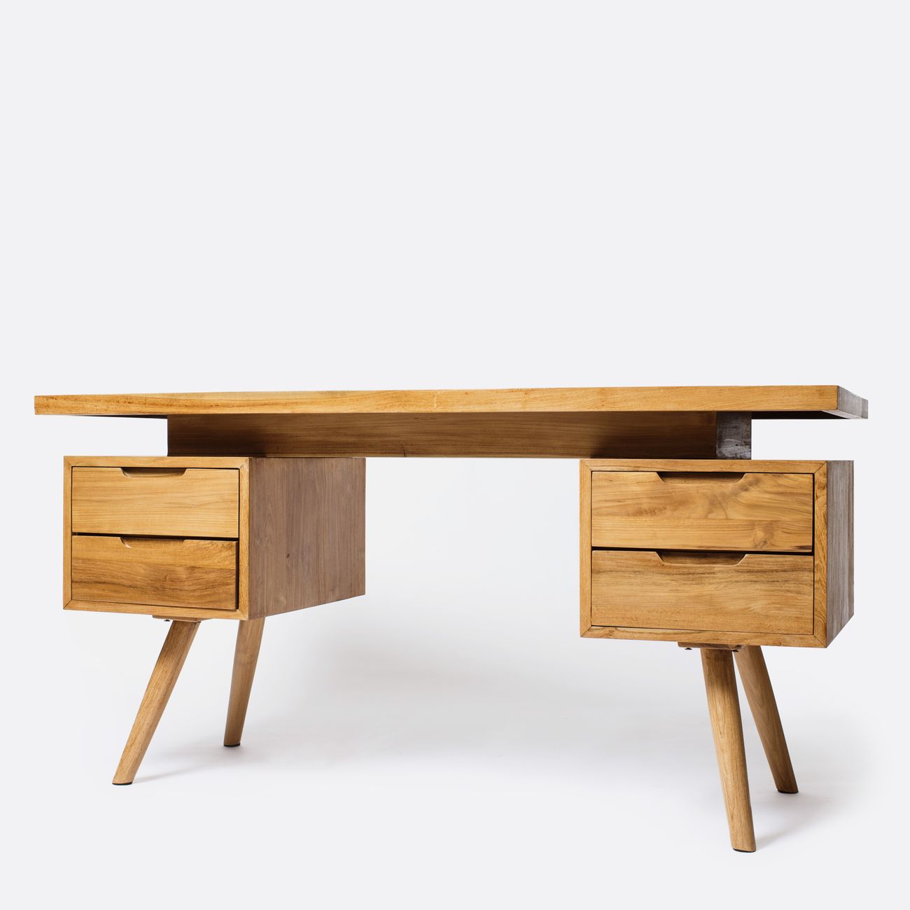 Elegant mid-century modern wooden desk featuring drawers and a minimalist design.. elegant, century, modern