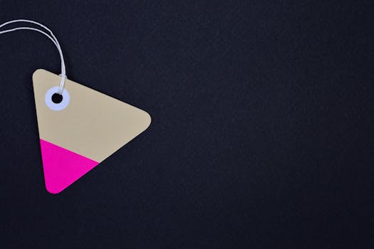 这款三角形纸板标签，采用黑色背景搭配充满活力的粉红与米色调，非常适合设计用途