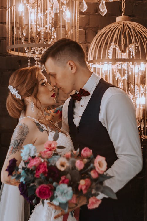 Photo of a Groom and Bride Nose to Nose