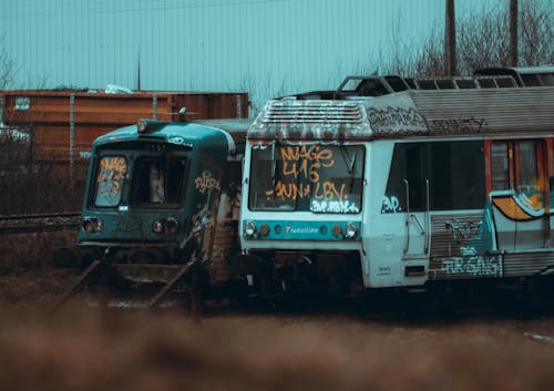 Abandoned Trains Grass Field