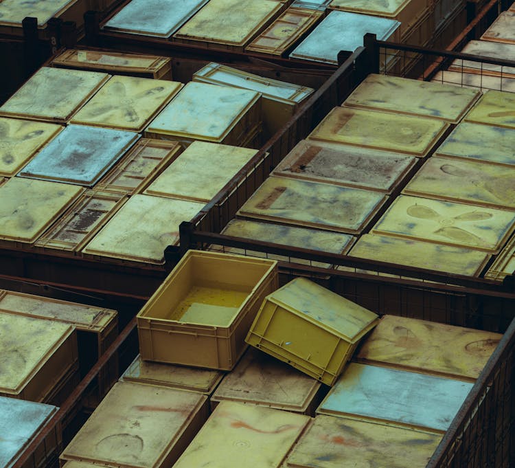 Containers With Yellow Plastic Boxes