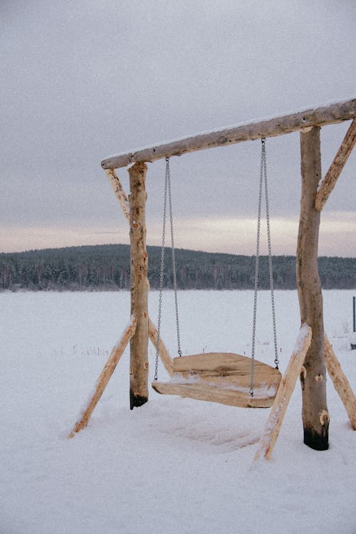 Wooden Swing on Field in Winter