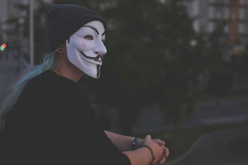무료 가이 폭스 마스크를 착용하는 사람 스톡 사진