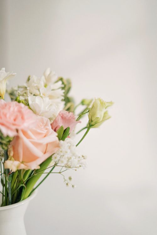 Free A delicate pastel flower arrangement featuring roses, captured in a minimalist style. Stock Photo