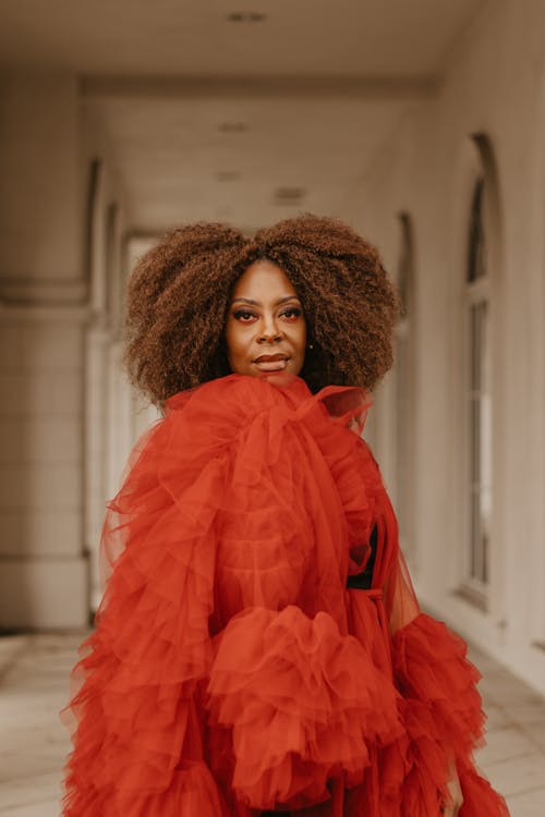 Woman Wearing Red Peignoir