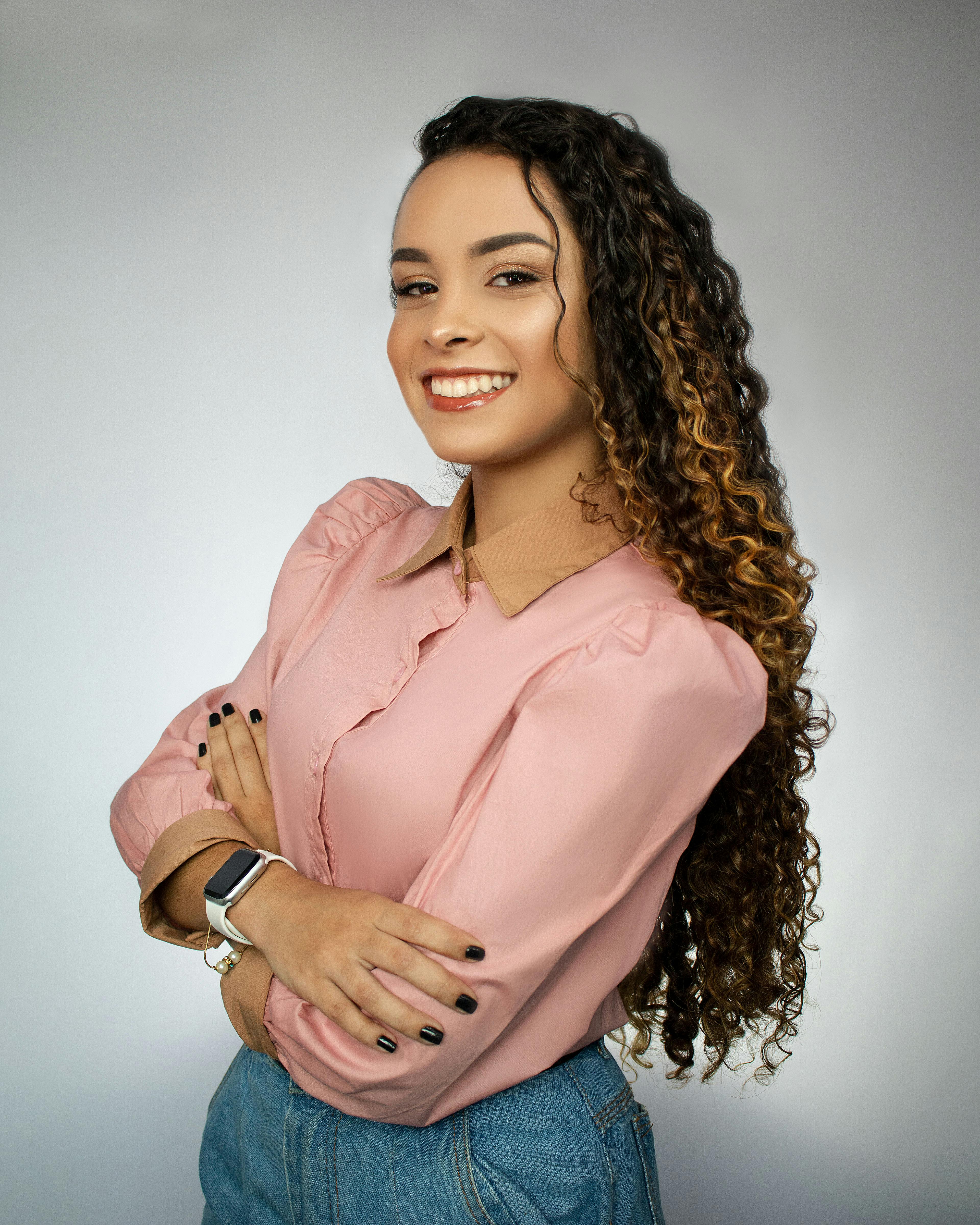 Woman in Pink Top and Blue Denim Jeans · Free Stock Photo