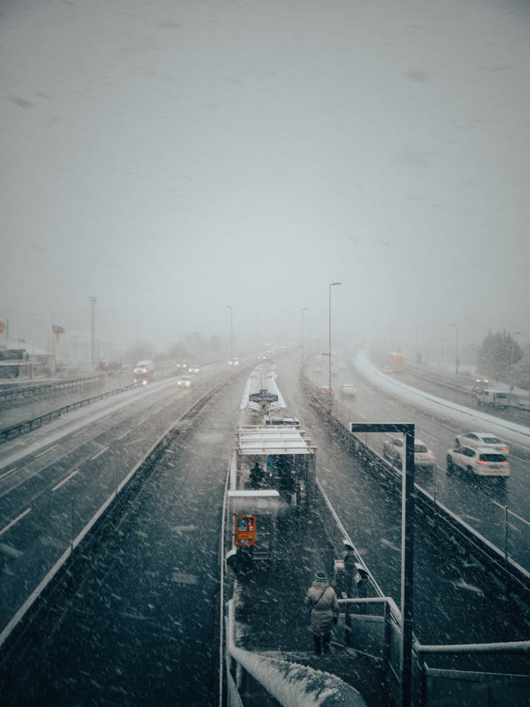 Aerial View Of The Highway During Winter