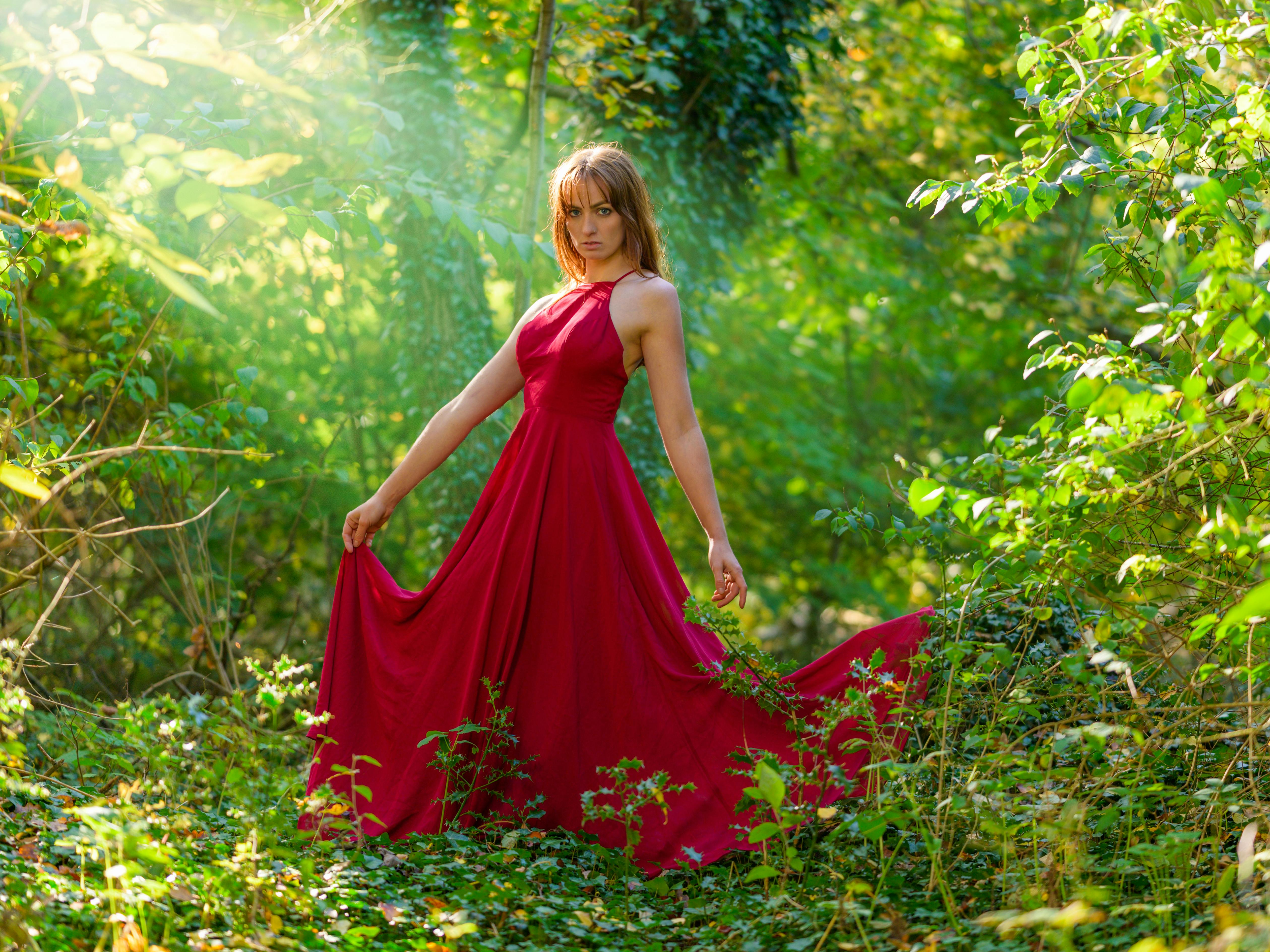 A Woman in Red Dress in the Forest · Free Stock Photo