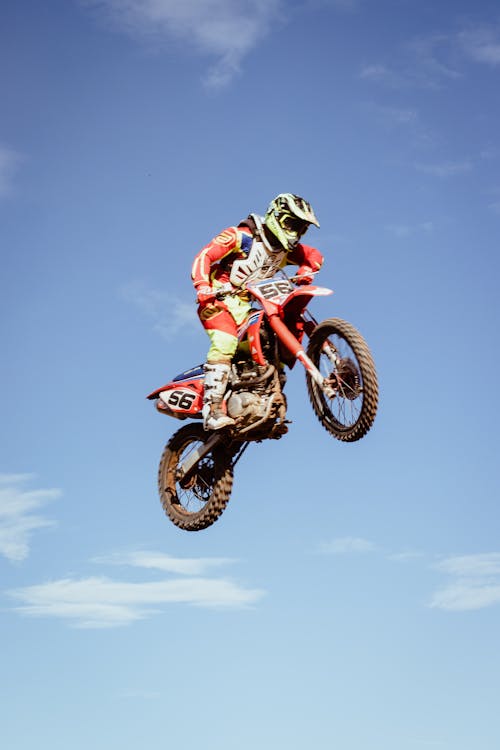 Motorcycle Racer during Jump in Air