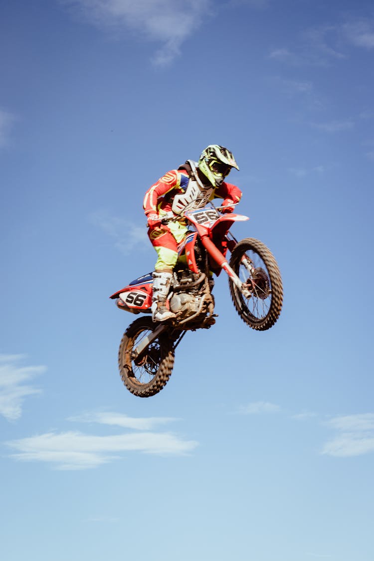 Motorcycle Racer During Jump In Air