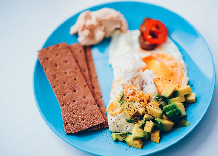 High protein breakfast with eggs and vegetables
