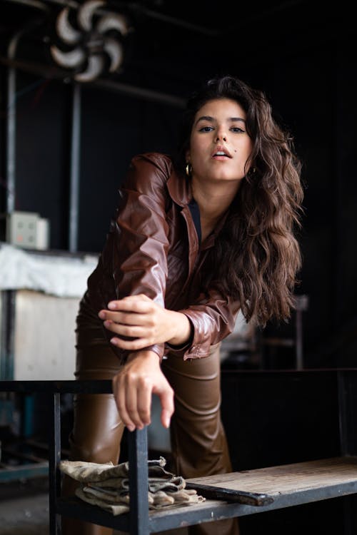 Woman in Brown Leather Jacket