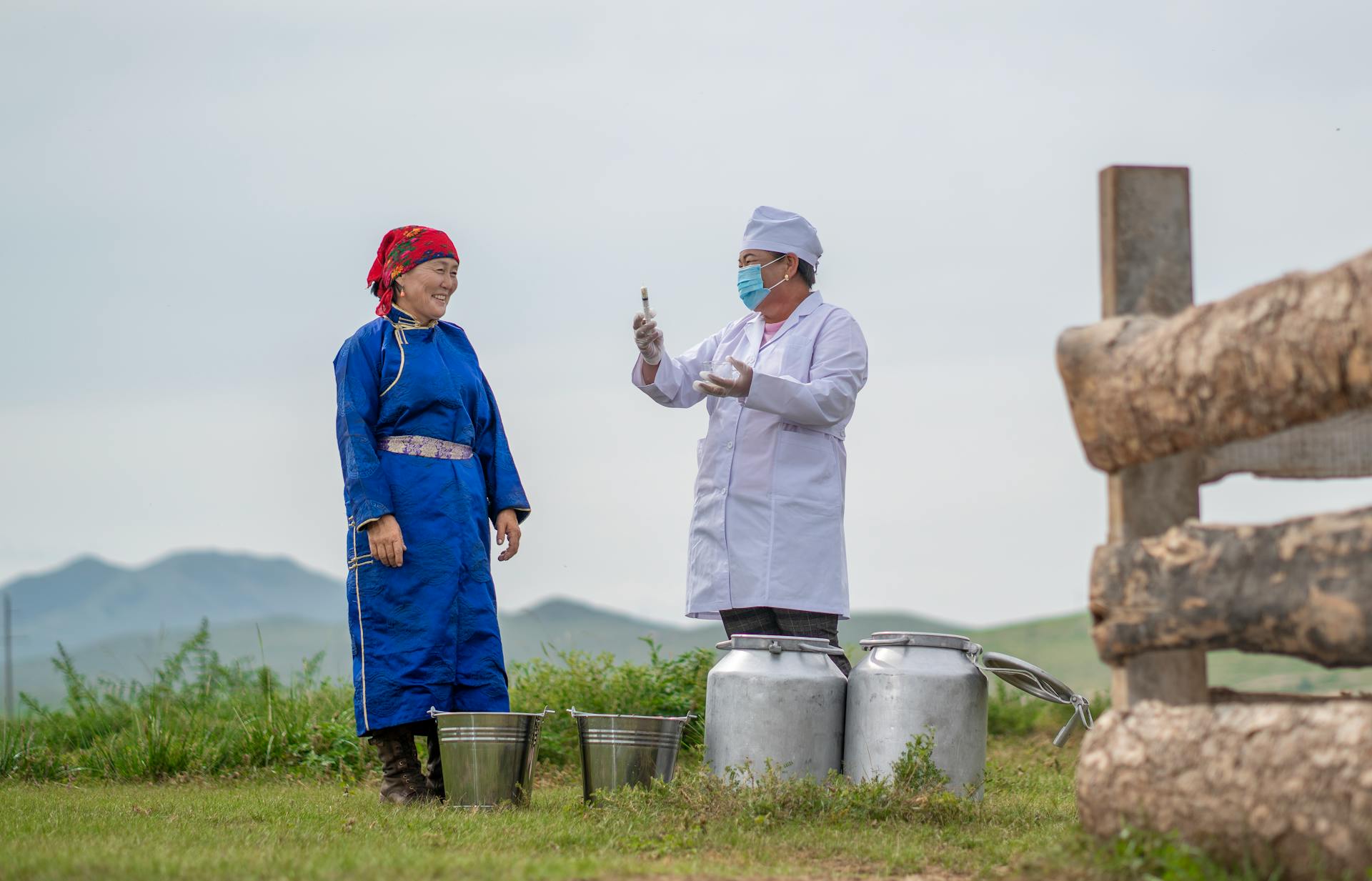 Examination of Milk at Farm in Mongolia by Veterinarian