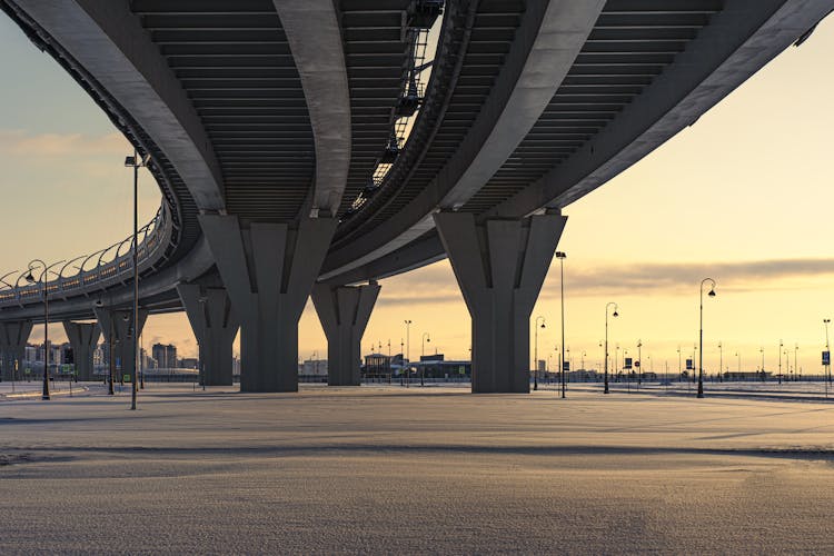 View From Below Of Two-Lane Highway Viaduct In Sankt Petersburg 