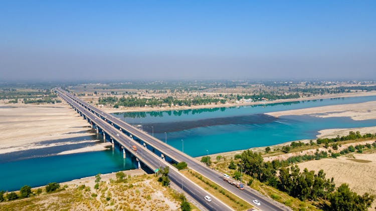 Roads Over Bay In Hot Summer