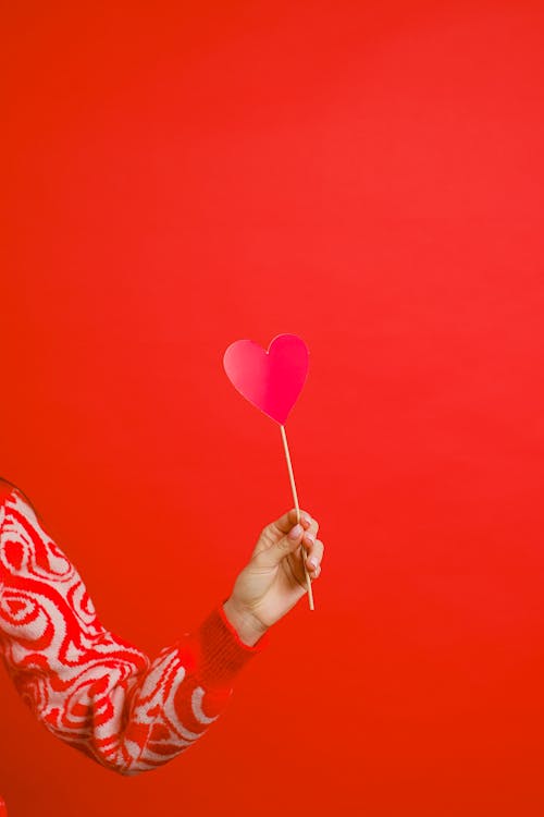 Person Holding a Stick with Heart Shape
