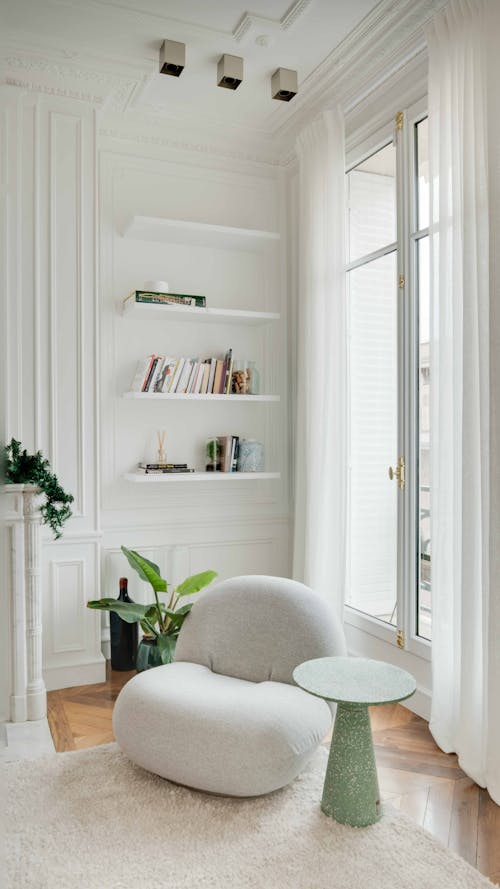 Classic Room Interior Arranged in White with Green Details
