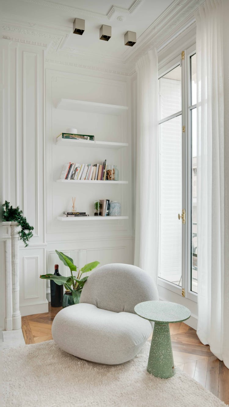 Classic Room Interior Arranged In White With Green Details