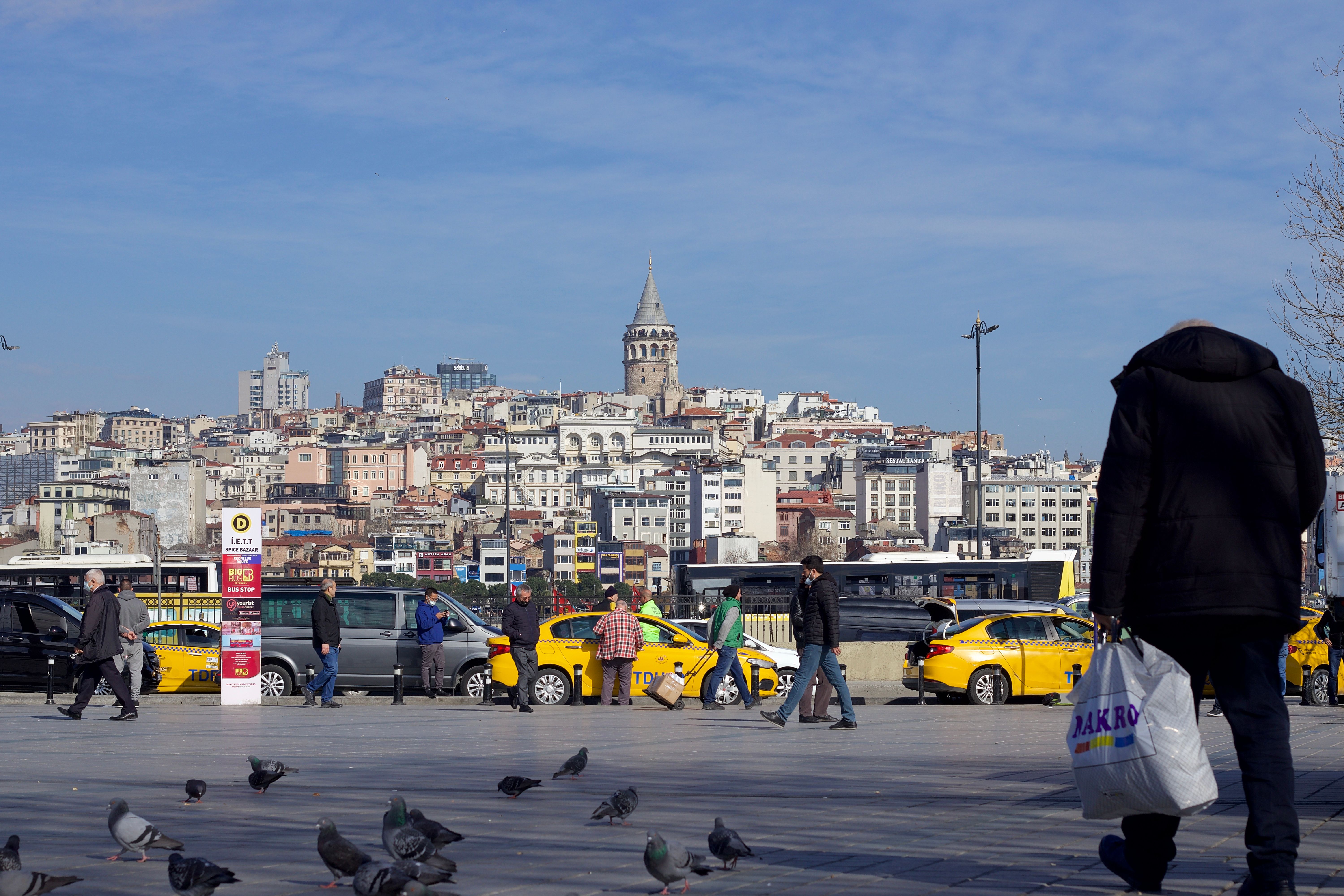 Official taxi stand with yellow taxis at a Turkish airport