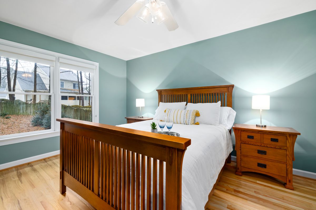 Bright sage green bedroom